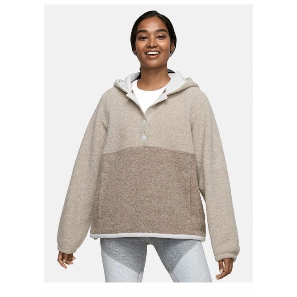 Outdoor Voices Womens Large Mega Fleece Wool Snap Up Hoodie Oatmeal #HR-1